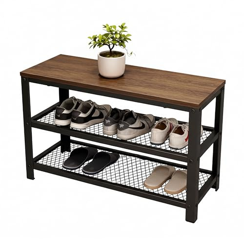 Relaxdays Schuhbank, 6-8 Paar Schuhe, Größenwahl, 2 Gitterablagen, Sitzbank in Holzoptik, Farbwahl | HxBxT: 45 x 73 x 30 cm, 2 Gitterablagen, Sitzbank in Holzoptik