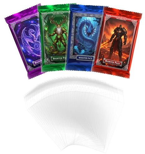 Wigearss 100 Pack Booster Pack Sleeves for Pokemon Cards 72 x 122 mm,Transparent Envelope Sleeves, Protective Sleeves for Envelopes