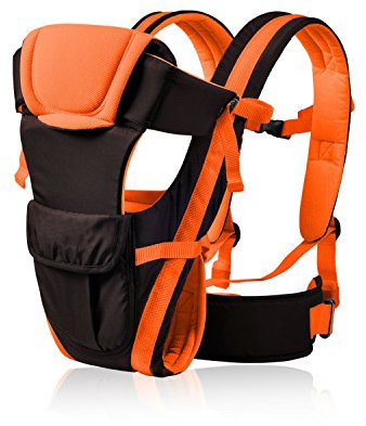 SONARIN All Season Einstellbare 4 Positionen Babytrage mit variablen Gürtel und abnehmbare Backplane,Ergonomisch,Sicher,Freie Größe,Angepasst an Ihr Kind wachsende,ideale Geschenk(Orange)