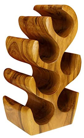 Kinaree Massivholz Weinregal für 6 Flaschen - 50cm freistehendes Flaschenregal in Baum Form aus einem Stück massiver Akazie (Suar) in rustikaler Optik