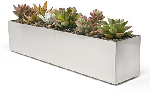 Buhbo Moderner Blumenkasten, rechteckig, 40,6 cm, gebürsteter Edelstahl