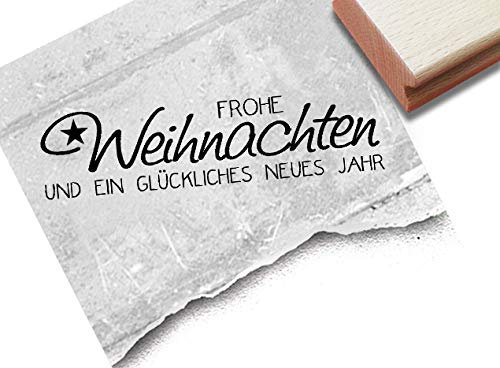 Stempel Weihnachtsstempel - Frohe Weihnachten und ein glückliches neues Jahr - Textstempel Karten Geschenkanhänger Deko Geschenk - zAcheR-fineT