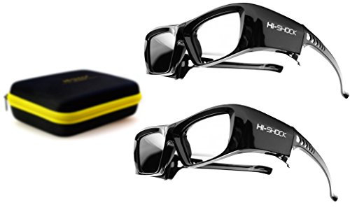 2X Hi-SHOCK® RF / BT Pro Black Diamond & Dualcase | Aktive 3D Brille für EPSON 3D Beamer | komp zu ELPGS03, TW9200W, EH-TW9200, EH-TW9100W, EH-TW8100, EH-TW7200 [120 Hz wiederaufladbar]