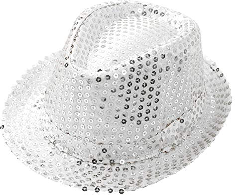 Freebily Kinder Pailletten Hut Bling Bling Fedora Partyhut Trilby Street Dance Jazz Glitzerhut Karneval Fasching Party Kostüm Zubehör Weiß One Size