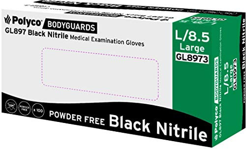 Polyco GL897 Powder Free Hand Protection Black Nitrile Disposable Gloves, Size - M