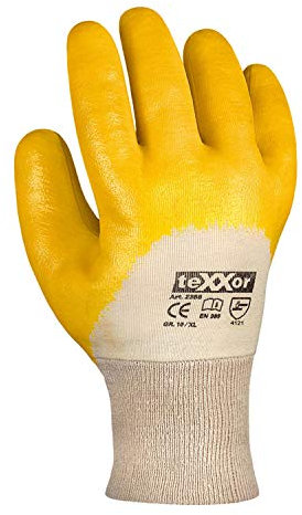 texxor 12 Stück Nitril-Handschuhe 2356, Strickbund, Packung, natur-gelb, 9/L