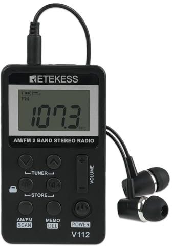 Retekess V112 Radio Portátil Pequeña, Mini Radio Digital de Bolsillo, Transistores Am FM,USB Recargable, Temporizador, Auriculares,Sueño,Adecuado para Correr,Viajar,Pescar (Negro)