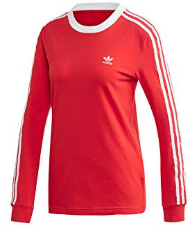 Adidas Women 3 STR LS Long Sleeved T-shirt - Lush Red/White, Size 34