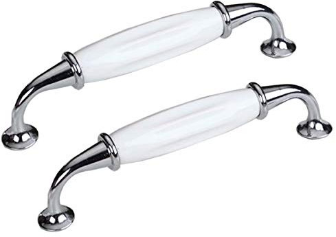 FBSHOP(TM) 2PCS Cabinet Knobs - Classic White Ceramic Drawer Pulls,Decorative Antique Handles for Furniture, Kitchen, Dresser, Wardrobe, Door, Office