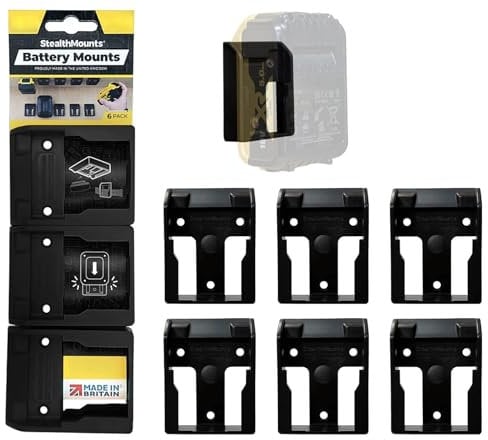 StealthMounts Supports de Batterie pour Dewalt XR 20v | Fixations de Batterie sans Fil pour Outils Dewalt XR 20v | Lot de 6 | Organisateurs de Batterie Noir pour Dewalt XR 20v | Pratique et Durable