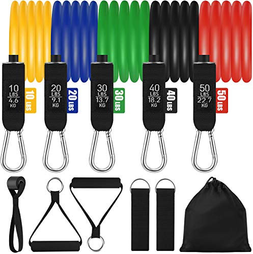 Bandes de Résistance d'exercise, Set de Bandes Elastiques Musculation avec 5 Tubes Fitness, Poignées en Mousse, Sangles de Cheville, Ancre de Porte, pour Gym, Yoga, Gyme à Domicile, Physiothérapie