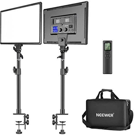 Neewer 90W Desk Mount LED Video Light C-Clamp Stand with 2.4G Remote Kit:2-Pack Dimmable Bi-Color 18 LED Panel 3200K-5600K 45W 4800LM CRI97+ Light for Photography Video Shooting Live Stream YouTube