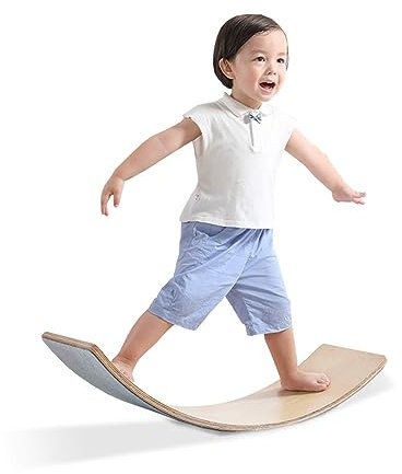 DREAMADE Balancierbrett mit Filz, Multifunktionales Balanceboard aus Holz, Wackelbrett für Kinder und Erwachsene, Wobbelboard für Zuhause und Kindergarten, 90 x 30 cm, Natur