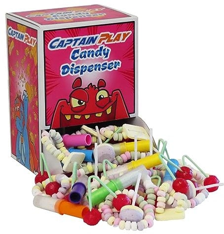 CAPTAIN PLAY Retro Box Candy Dispenser, 600g Confiseries Assorties avec Bonbon Rétro et Classique, 50 pieces dans un emballage individuel