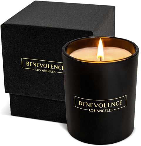 Benevolence LA Lavender & Lilac Scented Candle | Soy Candles, Black Candle for Home | Gifts for Women and Men | Home Fragrance | Aromatherapy | Bathroom Freshener | 45 Hour Burn, 227g