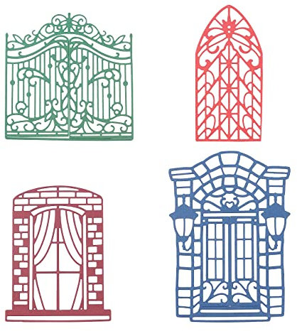 ORIGACH 4 Stück Tür Fensterrahmen Spitze Hintergrund Stanzungen Prägeschablonen Vorlage Form für DIY Scrapbooking Album Dekorative Papierstanzen Kartenherstellung
