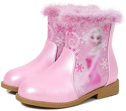 New front Bambina Stivali da Cerniera Caldo Stivali Corti Carino Stivali da Neve per Bambine e Ragazze Frozen Elsa Scarpe di Cotone con Paillettes,Rosa,34EU