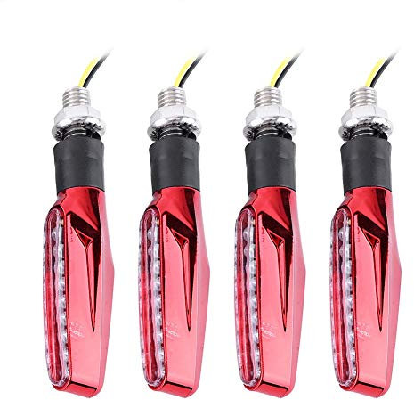 4x Clignotant Universel Moto 9 LED, Clignotant Lampe Ambre Lumière Moto Clignotants Feux Diurnes(rouge)