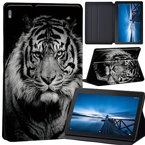 animal Case for Lenovo Tab M10 TB-X605F/ TB-X605L/ TB-X505F/ TB-X505L - Leather Tri-Fold Stand Cover Case for Lenovo Tab M10 10.1-Inch Tablet (Tiger)