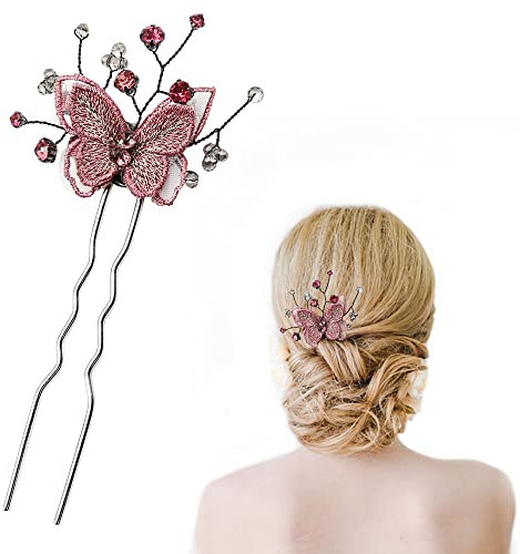Derbway 3D Schmetterlings Haarnadel, Braut U-förmige Vintage-Haarstab für Hochzeit, Abschlussball, Kopfschmuck
