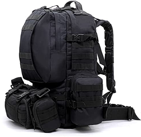 Alephnull 55L Taktischer Rucksack Wanderrucksack Abnehmbare Molle Tasche (Schwarz)