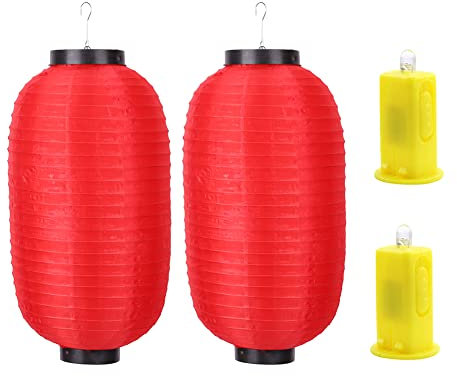 Lot de 2 lanternes japonaises rouges - Pour restaurant à sushis - Lanterne chinoise en papier - Pour jardin - Étanche IP65 - Pour décoration de bar à sushi en extérieur