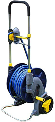 Samnuerly Gartenschlauchwagen, tragbarer Wasserleitungswagen für den Außenbereich mit Rollen, Gartenbewässerung, einziehbarer Schlauchhalter mit Schlauch (Color : Blue, Size : +DN20 25m Pipe)