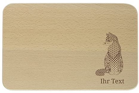gravur-fabrik.de – personalisierbares Frühstücksbrettchen aus Holz – Zentangle Katze – graviertes Holzbrett zum Frühstücken, Schneiden – Geschenkidee, (23x15x1 cm) Vesper/Jause/Brotzeit