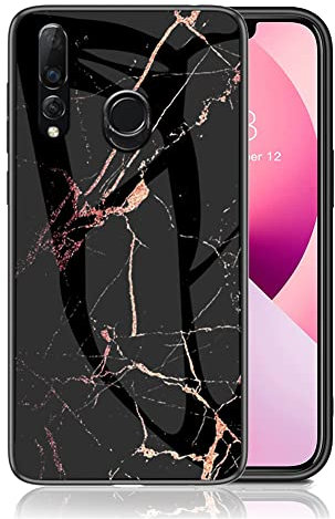 IMEIKONST Kompatibel mit Huawei P Smart Z Hülle Gehärtetes Glas Rückseite + Stoßfest Weicher Bumper Handyhülle Marmor Kratzfeste Schutzhülle für Y9 Prime 2019 / Enjoy 10 Plus. Schwarz Gold LSM