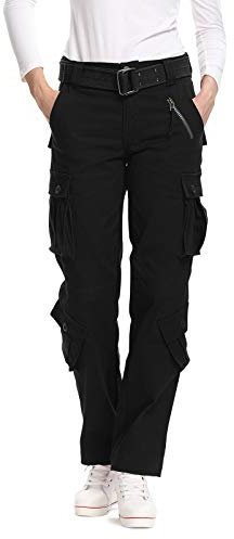 Tianerhay Damen-Cargo-Hose, Baumwolle, lässig, Camouflage, Armee, Militär, taktische Arbeitshose mit Taschen, Schwarz , 34