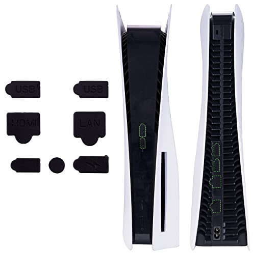 PlayVital Bouchons Silicone pour ps5 Console Accessoires Protection,Prise Anti-poussière pour ps5 Digital & Disc Edition, pour USB Type A/C Port LAN HDMI-Noir,7 PCS