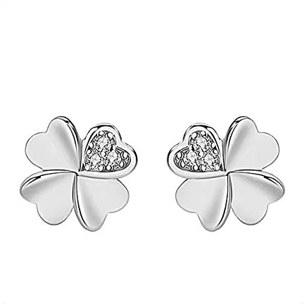 KONFEN Ohrringe Damen Silber 925, Klee Ohrstecker mit Zirkonia, Steckohrringe Ohringen Antiallergische Ohrringe Ohringestecher Klein Hypoallergen Nickelfrei Ohrmuschel Schmuck für Mädchen (Silber)