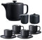 Ritzenhoff & Breker Jasper Teeservice für 4 Personen mit Kanne 1,4 Liter und Milch- & Zuckerset, Teetassen 240 ml mit Untertassen, Steinzeug, Geschirr-Set mit Mattglasur & Soft-Touch-Haptik, Schwarz