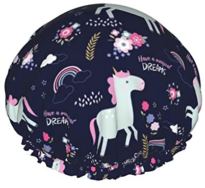 Gorro de ducha Unicornio Gorros de ducha de baño reutilizables para mujeres Cabello largo, Gorro de ducha de baño impermeable de doble capa Protector de cabello para niños Niñas Mujeres, 1 paquete