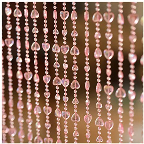 Cozylkx Heart-Shaped Acrylic Beaded string Curtain for Doorways, Room Divider, Party Decorations - 20pcs Bead Strands, 180cm Long (Pink)