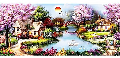 QENSPE 5D Diamond Painting Groß 85x40cm Landschaft Diamond Art, Full Diamant Painting Dorf Bilder Erwachsene, DIY Diamant Kunst Malerei Stickerei Kreuzstich Set Home Wand Dekor
