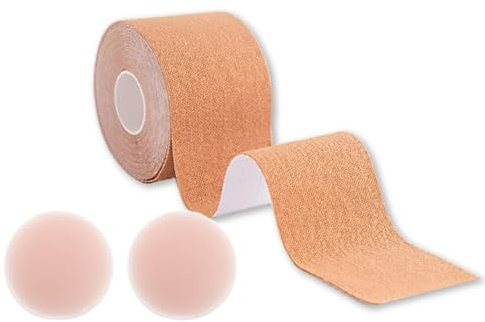 Dpm tapes Boobs & Body Tapes – Reggiseno Adesivo per Sollevamento del Seno, Delicato sulla Pelle, Push-up Traspirante, Resistente al Sudore, Light Skin – 50 mm x 5 m, 2 Copricapezzoli Inclusi