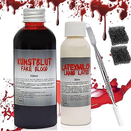 Faux sang - 100 ml - Sang de théâtre dans un sachet - Faux sang d'Halloween - Faux sang - Lait de latex - Sang artificiel - Sang artificiel - Pour Halloween - Maquillage pour adultes - Pour théâtre -