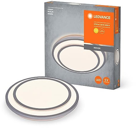 LEDVANCE ORBIS BERLIN LED-Deckenleuchte 490mm, silber, 36W, 4150lm, warmweiße Lichtfarbe, sehr homogene Lichtverteilung, lange Lebensdauer, fest verbautes LED-Modul, rund, IP20 Schutzklasse, 3000K