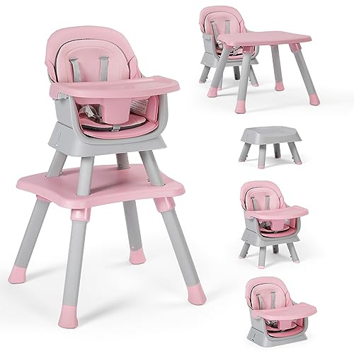 TODEFULL Baby High Chair, 8 in 1 Convertible Highchairs for Babies and Toddlers, Children Dining Booster Seat/Kids Building Block Table for Girls Boys, Baby Seat with Removable Tray, Pink