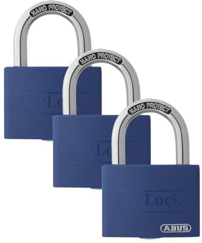 ABUS Vorhängeschloss T65AL/40 myLOCK - individuell beschreibbar - Spindschloss - massiver Aluminium-Schlosskörper - ABUS-Sicherheitslevel 5 - Blau (Packung mit 3)