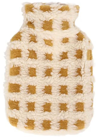 Plüsch-Wärmflasche, Wärmflasche, 1 L, Wärmbeutel mit Weichem Bezug, Breite Öffnung, Warmwasserbeutel, Winterwärmer für Zuhause, Winter, Schlafzimmer, Büro, Outdoor-Reisen(Beige)