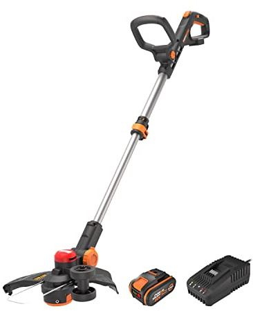 WORX Nitro WG173E Akku Rasentrimmer 20V - leistungsstarker bürstenloser Motor - 33 cm Schnittkreis - Nutzungskomfort Dank des Gummigriffs - inkl. 4Ah Akku & Schnellladegerät