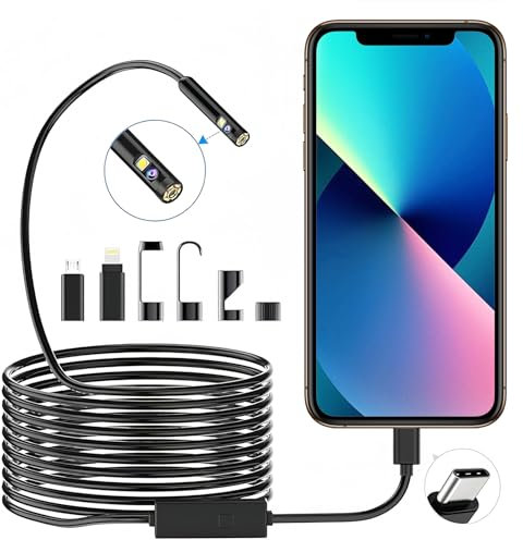 Recitem 1920P HD Snake Inspektion Endoskop,Type-C Endoskop,Licht Wasserdichtes Ip67,Scope-Kamera mit 8 LED-Leuchten für Android- und iOS-Smartphones (Leitungslänge 5 Meter)