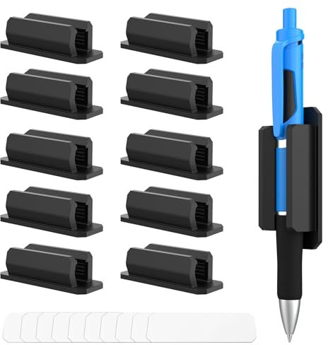GBTUPOKW 10 PCS Wall Mounted Pen Holder Self Adhesive Silicone Pencial Holder for Desk or Any Surface Office Desk Accessories and Teacher Supplies Pencil Holder & Marker Holde(BLACK)