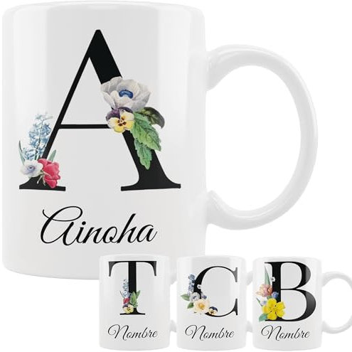 Taza Personalizada Con Inicial y Nombre - Tazas Personalizadas Nombre e Inicial - Regalo Original - Taza de Café - Cerámica - San Valentin