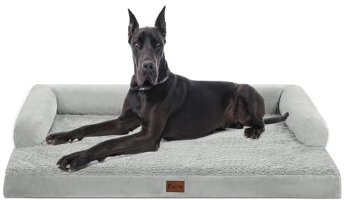 Casa Paw, XXL-Hundebett mit Rand, orthopädisches Hundebett für sehr große Hunde, wasserdicht, großes Haustiersofa mit abnehmbarem, waschbarem Bezug und rutschfester Unterseite (XXL, Grau-Weiß)