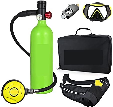 OUTFYT Bouteille d'oxygène de plongée sous-Marine Capacité 1L Respirateur de plongée Portable éQuipement De PlongéE en Bouteille De PlongéE(Color:Blackhead in Green Bottle)