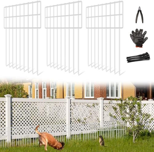​10 Paneele Gartenzaun Tierbarriere, 43,2 cm (H) x 3,3 m (L), Hundegrabenzaun, Barriere, 3,2 cm Lücke, rostfreies Metall, Gartenzaun, Bodenschutz, Grenzzaun für Outdoor, Hof, Terrasse, Weiß