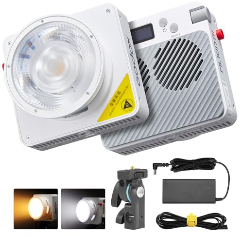 Godox ML100Bi Lampe Vidéo LED Bi-Couleur, 100W Portable Projecteur Spot | CRI 97+ TLCI 98+, 11FX Effets, 0-100% Luminosité 2800K-6500K, Portable Pour Studio Photo et Extérieur Video